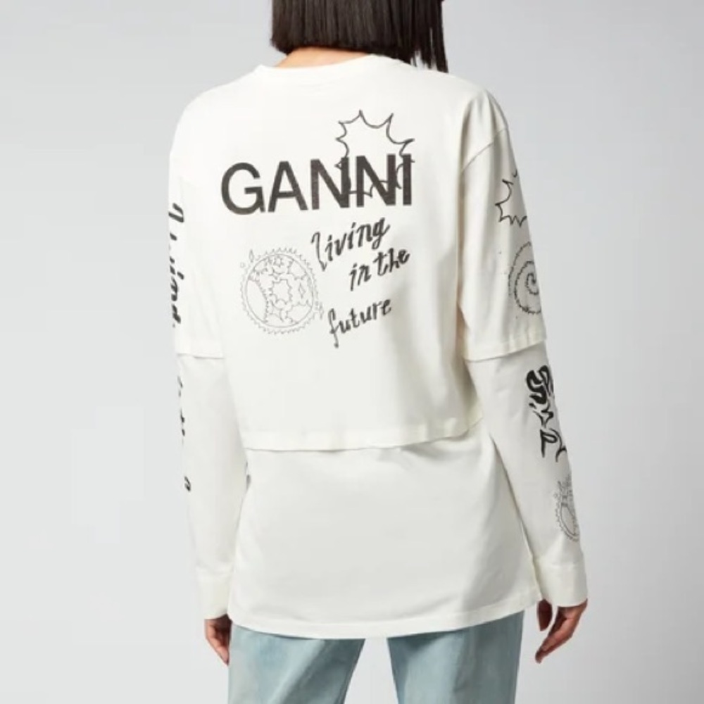 GANNI Egret Layered Long Sleeve XXS